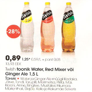 Allahindlus - Twish toonik Water, Red Mixer või Ginger Ale