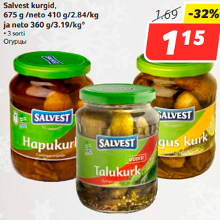 Allahindlus - Salvest kurgid, 675 g /neto 410 g/2.84/kg ja neto 360 g/3.19/kg*