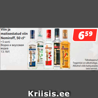 Allahindlus - Viin ja maitsestatud viin Nemiroff, 50 cl*