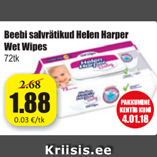 Allahindlus - Beebi salvrätikud Helen Harper Wet Wipes 72 tk