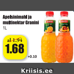 Allahindlus - Apelsinimahl ja multinektar Granini 1 l