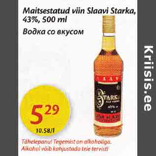 Allahindlus - Maitsestatud viin Slaavi Starka, 43%,500 ml