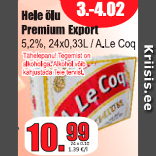 Allahindlus - Hele õlu Premium Export