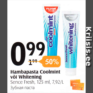 Allahindlus - Hambapasta Coolmint või Whitening