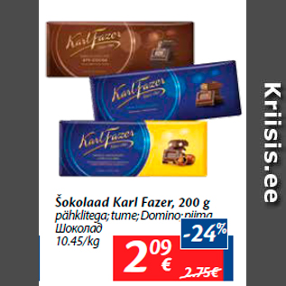 Allahindlus - Šokolaad Karl Fazer, 200 g pähklitega; tume; Domino; piima