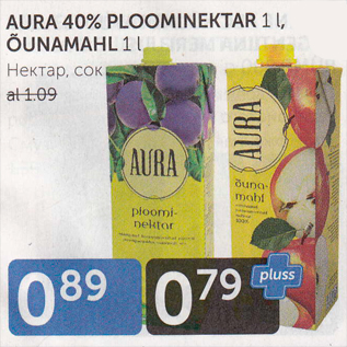 Allahindlus - AURA 40% PLOOMINEKTAR 1 L ÕUNAMAHL 1 L