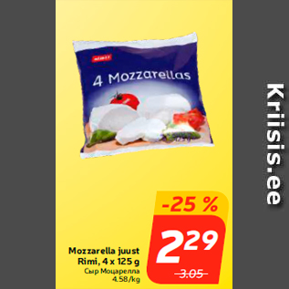 Allahindlus - Mozzarella juust Rimi, 4 x 125 g