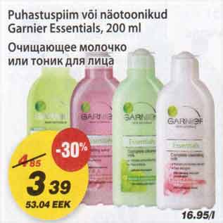 Allahindlus - Puhastuspiim või näotoonikud Garnier Essentials