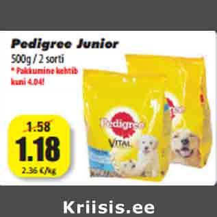 Allahindlus - Pedigree Junior 500g / 2 sorti