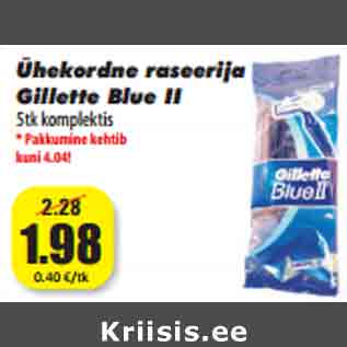 Allahindlus - Ühekordne raseerija Gillette Blue II 5tk komplektis