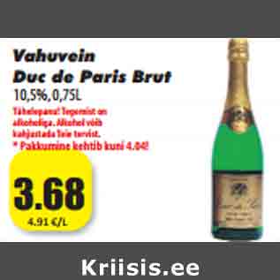 Allahindlus - Vahuvein Duc de Paris Brut 10,5%, 0,75L