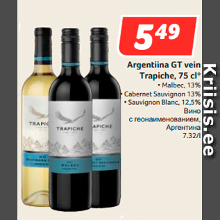 Allahindlus - Argentiina GT vein Trapiche, 75 cl*