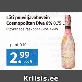 Allahindlus - Läti puuviljavahuvein Cosmopolitan Diva 6% 0,75 L