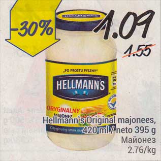 Allahindlus - Hellmann`s Original majonees, 420 ml/neto 395 g