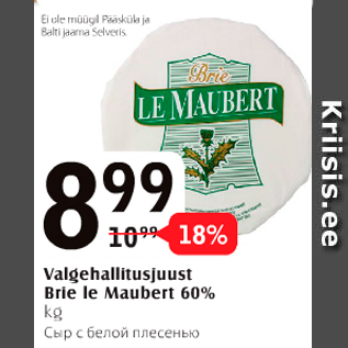 Allahindlus - Valgehallitusjuust Brie le Maubert 60%, kg