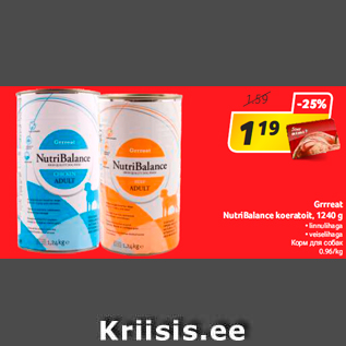 Allahindlus - Grrreat NutriBalance koeratoit, 1240 g