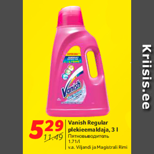 Allahindlus - Vanish Regular plekieemaldaja, 3 l