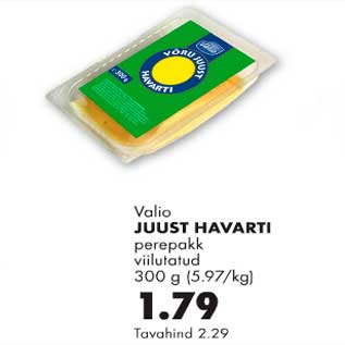 Allahindlus - Juust Havarti perepakk viilutatud 300g