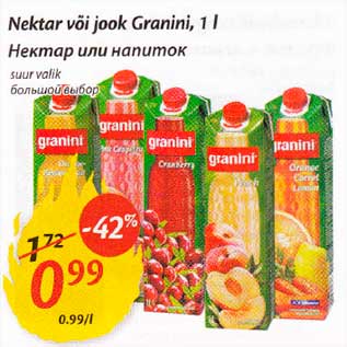 Allahindlus - Nektar või jook Grаnini, 1 l suur valik