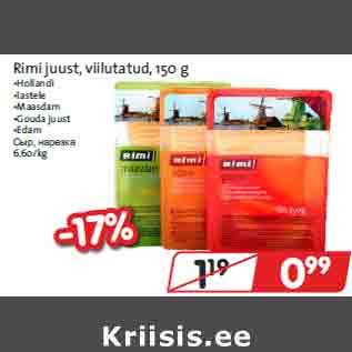 Allahindlus - Rimi juust, viilutatud, 150 g •Hollandi •lastele •Maasdam •Gouda juust •Edam