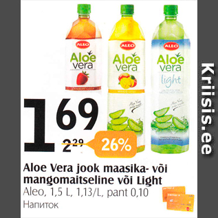 Allahindlus - Aloe Vera jook maasika- või mangomaitseline või Light