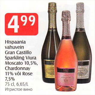 Allahindlus - Hispaania vahuvein Gran Castillo Sparkling Viura Moscato 10,5%, Chardonnay 11% või Rose 7,5%