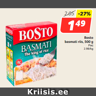 Allahindlus - Bosto basmati riis, 500 g