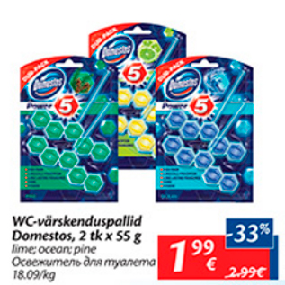 Allahindlus - WC-värskenduspallid Domestos, 2 tk x 55 g