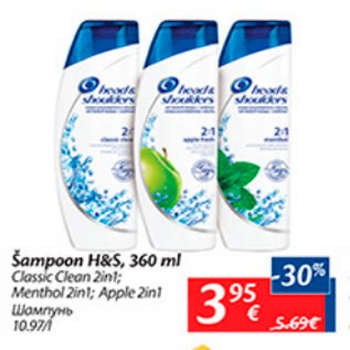 Allahindlus - Šampoon H&S, 360 ml