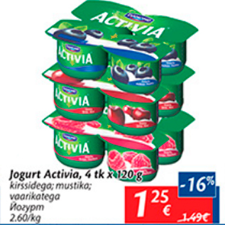 Allahindlus - Jogurt Activia, 4 tk x 120 g