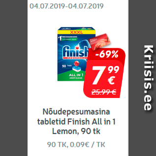 Allahindlus - Nõudepesumasina tabletid Finish All in 1 Lemon, 90 tk