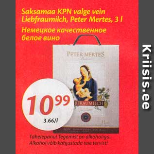 Allahindlus - Saksamaa KPN valge vein Liebfraumilch, Peter Mertes, 3 l