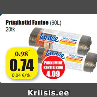 Allahindlus - Prügikotid Fantee (60L) 20tk