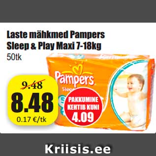 Allahindlus - Laste mähkmed Pampers Sleep & Play Maxi 7-18kg 50tk