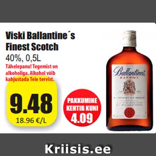 Allahindlus - Viski Ballantine´s Finest Scotch