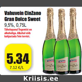 Allahindlus - Vahuvein CinZano Gran Dolce Sweet