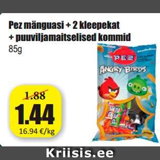 Allahindlus - Pez mänguasi + 2 kleepekat + puuviljamaitselised kommid 85g