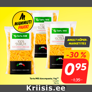 Allahindlus - Tartu Mill durumpasta, 1 kg**