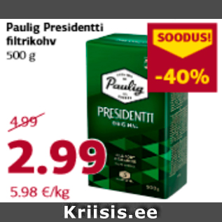 Allahindlus - Paulig Presidentti filtrikohv 500 g