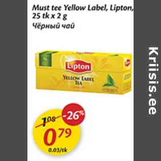 Allahindlus - Must tee Yellow Label, Lipton, 25 tk x 2 g