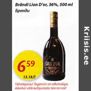 Allahindlus - Brändi Lion D´or, 36%, 500 ml