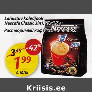 Allahindlus - Lahustuv kohvijook Nescafe Classic 3in1, 20x1,5 g