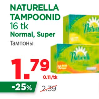 Allahindlus - NATURELLA TAMPOONID 16 tk