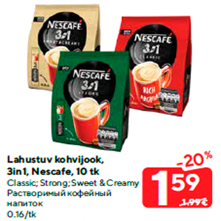 Allahindlus - Lahustuv kohvijook, 3in1, Nescafe, 10 tk