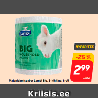 Allahindlus - Majapidamispaber Lambi Big, 3-kihiline, 1 rull