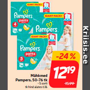 Allahindlus - Mähkmed Pampers, 50-76 tk