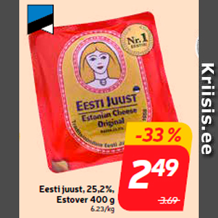 Allahindlus - Eesti juust, 25,2%, Estover 400 g