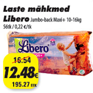 Allahindlus - Laste mähkmed Libero Jumbo pack Maxi+ 10-16kg