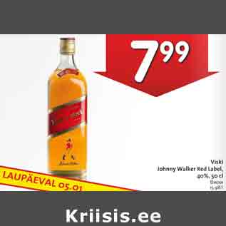 Allahindlus - Viski Johnny Walker Red Label, 40%,50cl