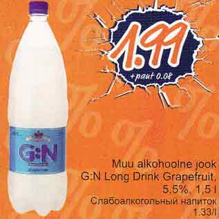 Allahindlus - Muu alkohoolne jook G:N Long Drink Grapefruit